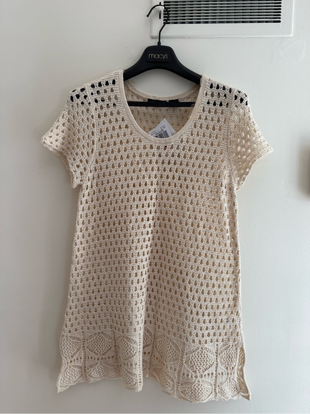 JEANNE PIERRE Cream Crochet Short Sleeve Tunic